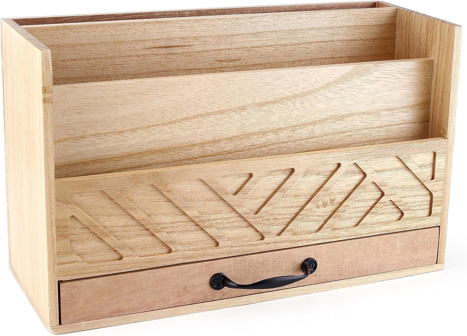 Wood Office Desk Organizers and Storage, Wood Mail Bill Organizer with Drawer for Desktop Organization, Desk Accessor...