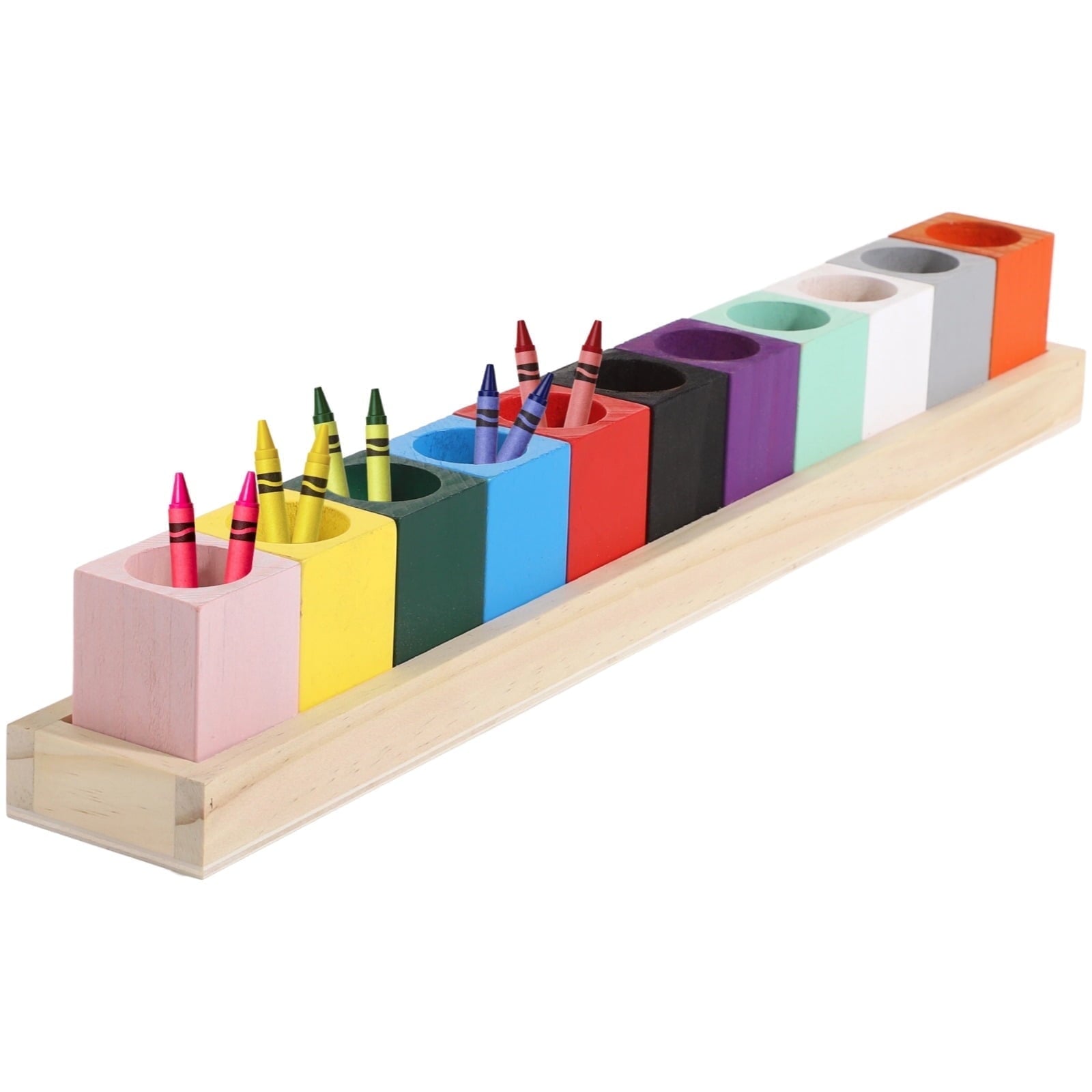 Wooden Crayon Organizer with 11 Colored Cups - Art Supply Caddy / Crayon Organizers for Markers, Pencils & Crayons, C...