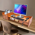 Wooden Computer Monitor Stand with Lockable Drawer, 3 Drawers & Phone Holder, Space-Saving Desk Organizer, Ergonomic ...