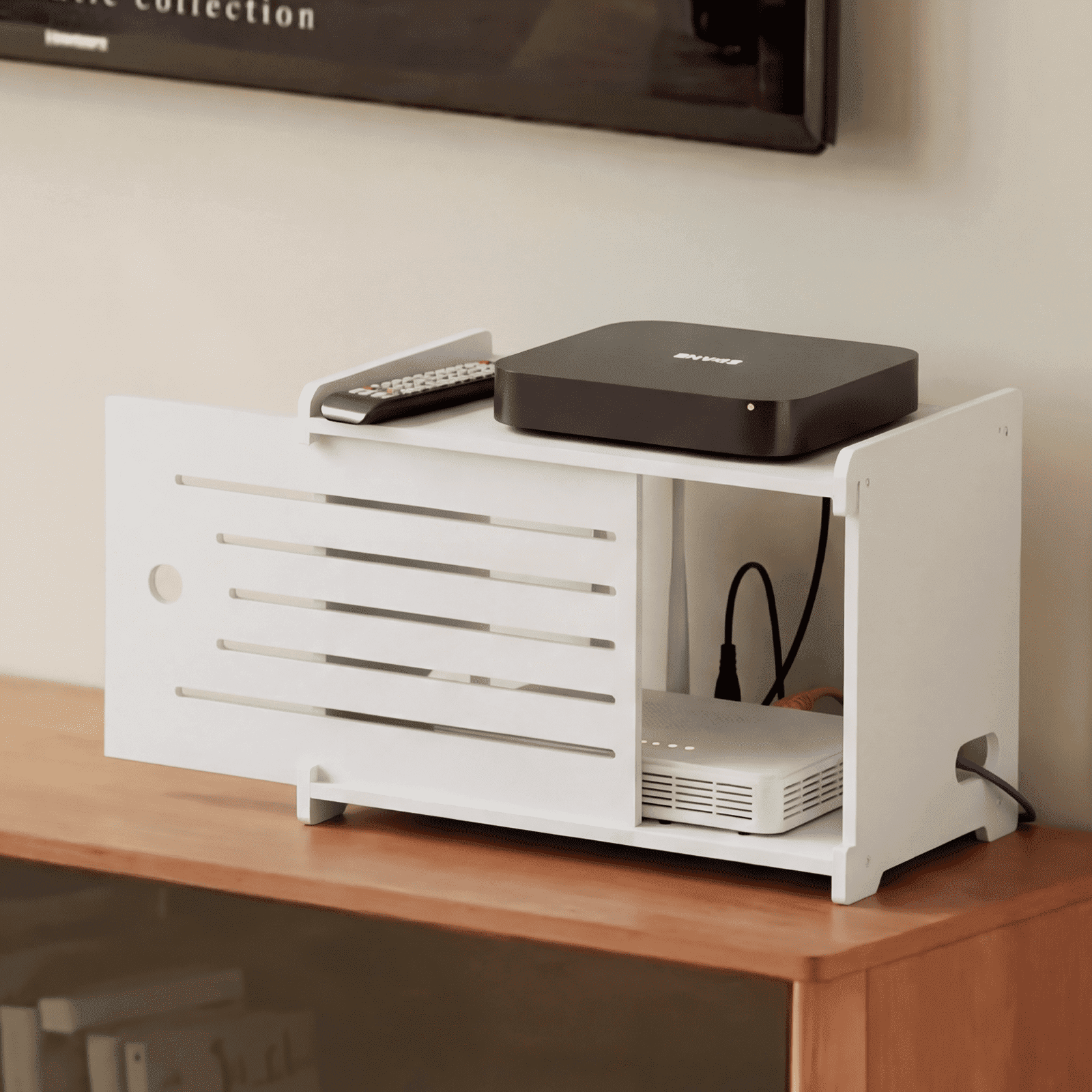 Wooden WiFi Router Storage Box Hider Shelf, Decorative Projector Box Hider Rack Countertop, for Cable, Modem, Interne...