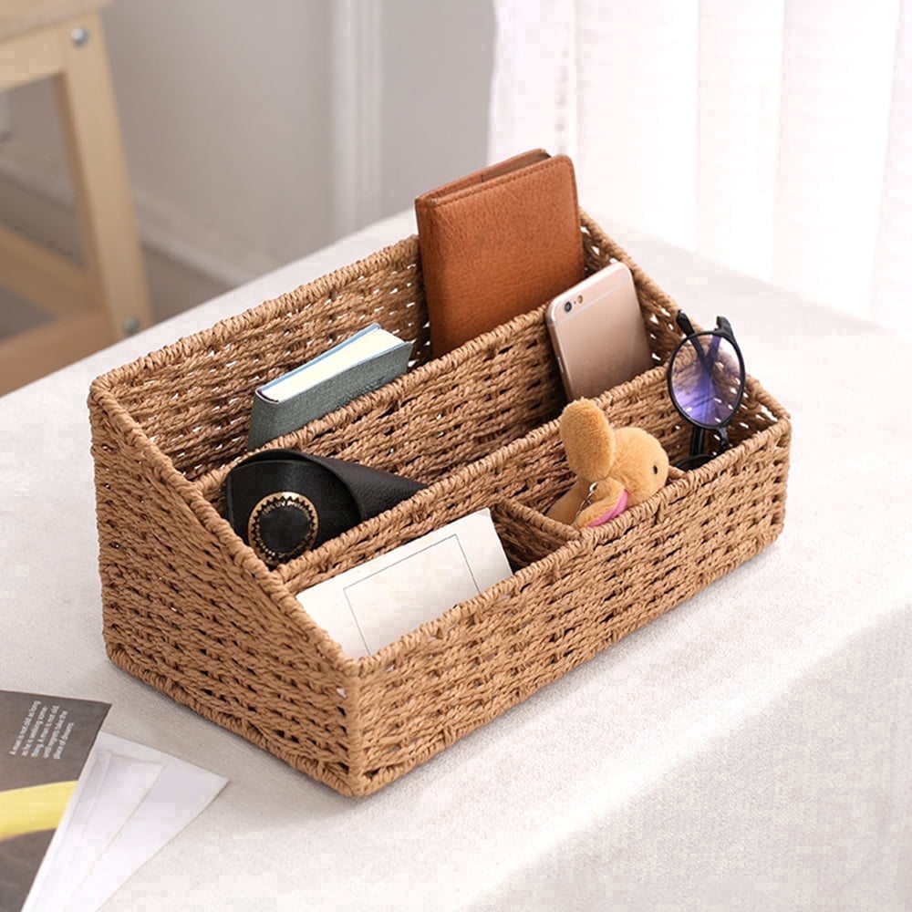 Woven Mail Organizer Basket, 12.6 Inch Countertop Mail Organizer for Bills and Pens, Farmhouse Desk Storage and Acces...