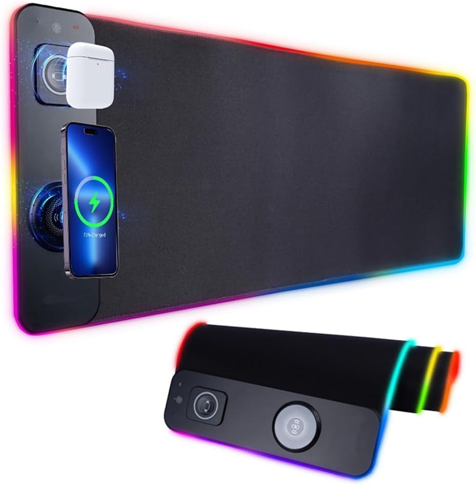 XIHAMA 3 in1 Wireless Charging RGB Gaming Mouse PAD, 15W 10 Light Modes, 800*300*4mm LED Magnetic Wireless Charging Mouse, Pad Desk Pad, Ill