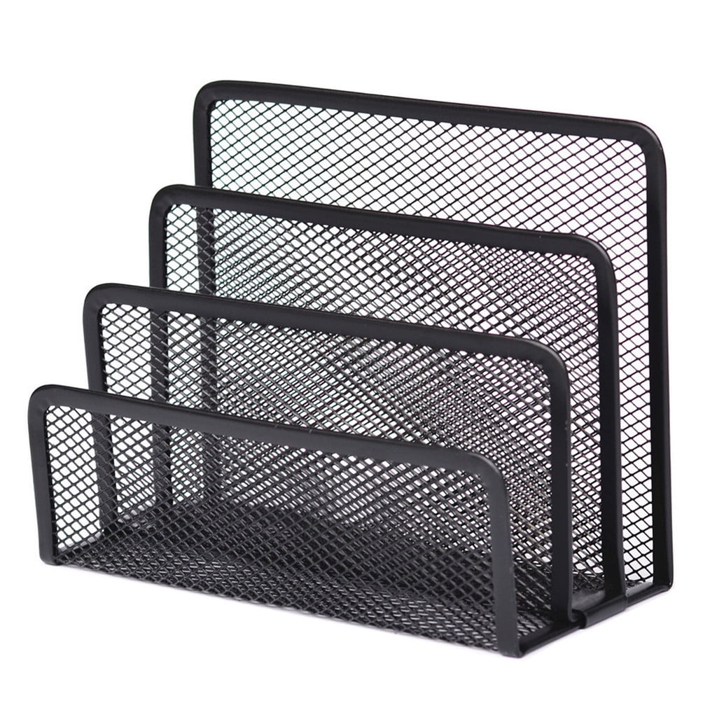 YATLTE Desk Mail Organizer, Black Office Desk Accessories Organizer and Storage, Metal Mesh Desk with 4 Compartments, Drawer and Pen Holder