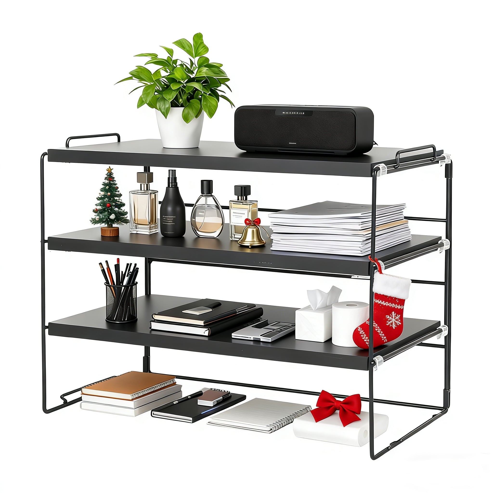 YOYTOO Desk Shelf Organizer, 3 Tier Desktop Organizers Storage Shelves Tabletop Bookshelf for Home Office, Black