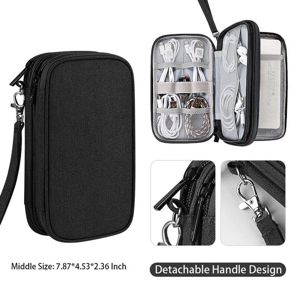Black Travel Cable Organizer Bag Electronic Organizer Pouch Bag Electronic for Cable, Cord, Charger Accessories Doubl...