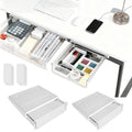 Yalumo 2 Pack Under Desk Drawer Organizer, Large & Small Slide Out Under Desk Storage Drawer Self-Adhesive Under Table Hidden Drawer for Off