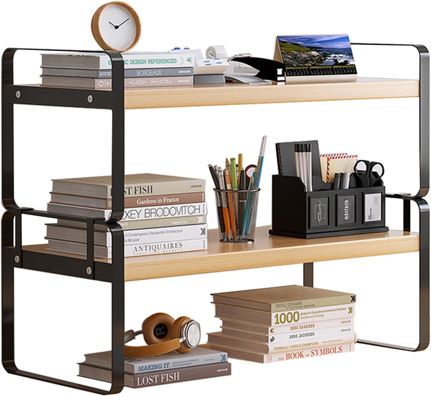 Desktop Organizer, Wooden Desk Shelf Organizer for Home Office