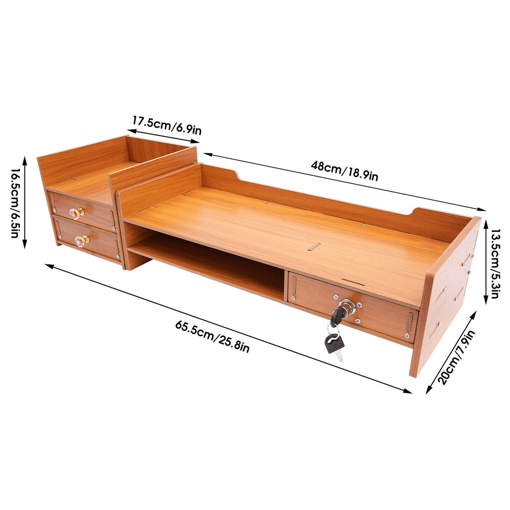 Stand with 3 Drawers Wooden Desk Organizer with Drawers Supplies Tabletop Desktop with Phone Holder - Image 2