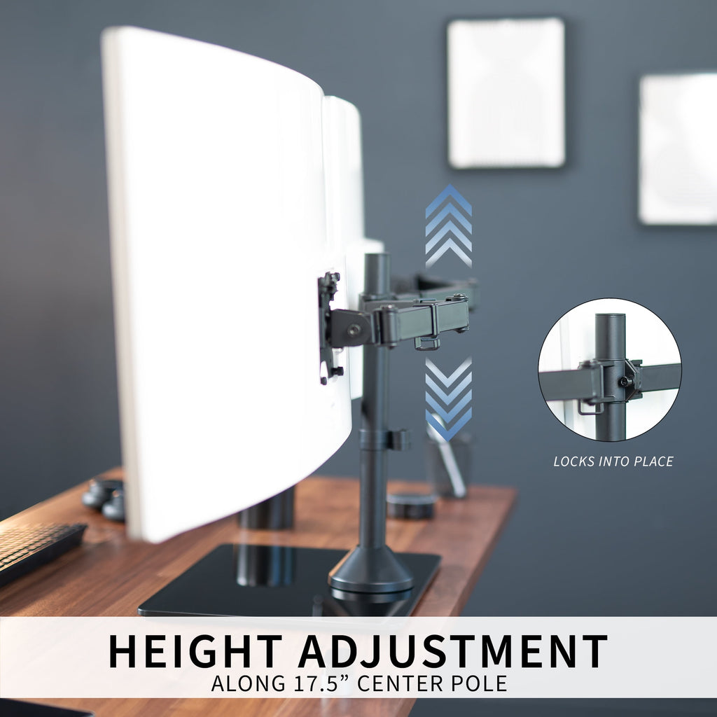Dual Computer Monitor Mount with Glass Base for 2 Ultrawides up to 38" - Image 4