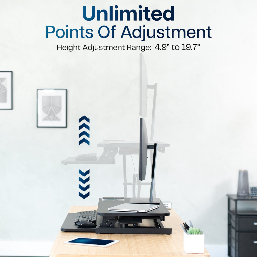 Black Height Adjustable 32" Standing Desk Monitor Riser, Sit Stand Tabletop - Image 4