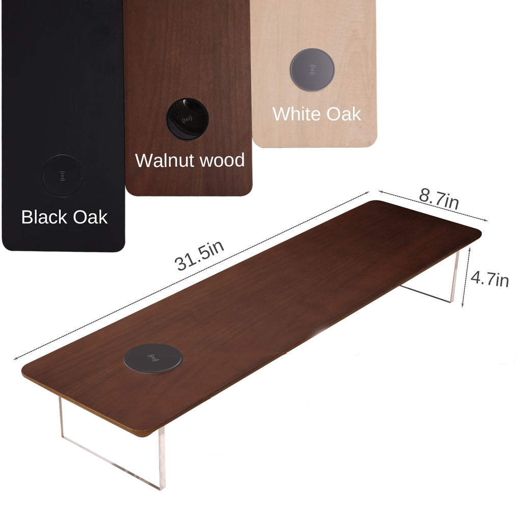 Wooden Monitor Stand Riser with Wireless Charging USB Port Desktop Organizer Shelf 31.5 Inch Large 1 Pack - Image 3