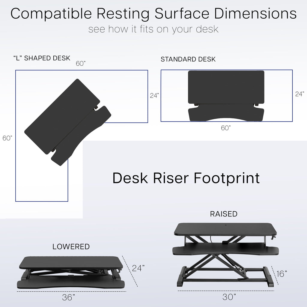 Black Height Adjustable 36" Standing Desk Monitor Riser, Sit Stand Tabletop - Image 6