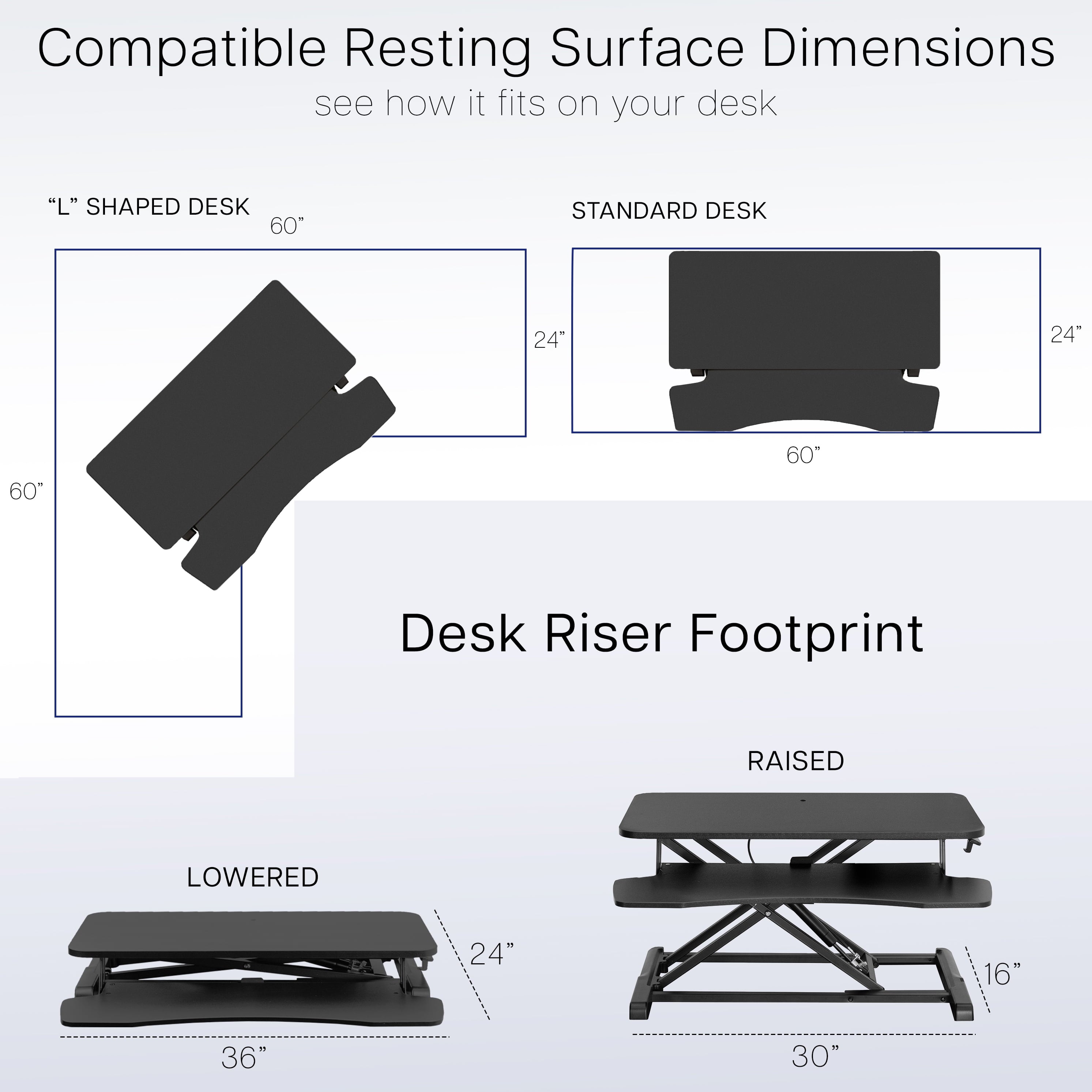 Black Height Adjustable 36" Standing Desk Monitor Riser, Sit Stand Tabletop - Image 6