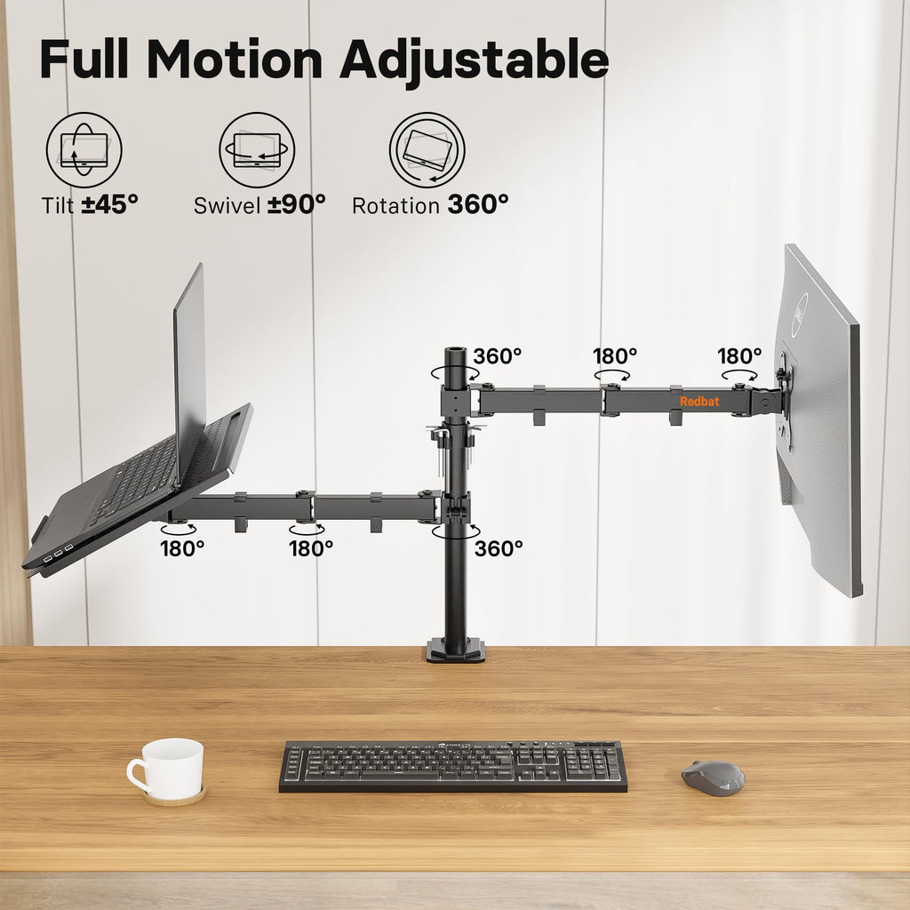 Monitor and Laptop Mount Stand, Fully Adjustable Monitor Arm with Vented Tray for 13" to 32" LCD Screens and Notebook... - Image 4