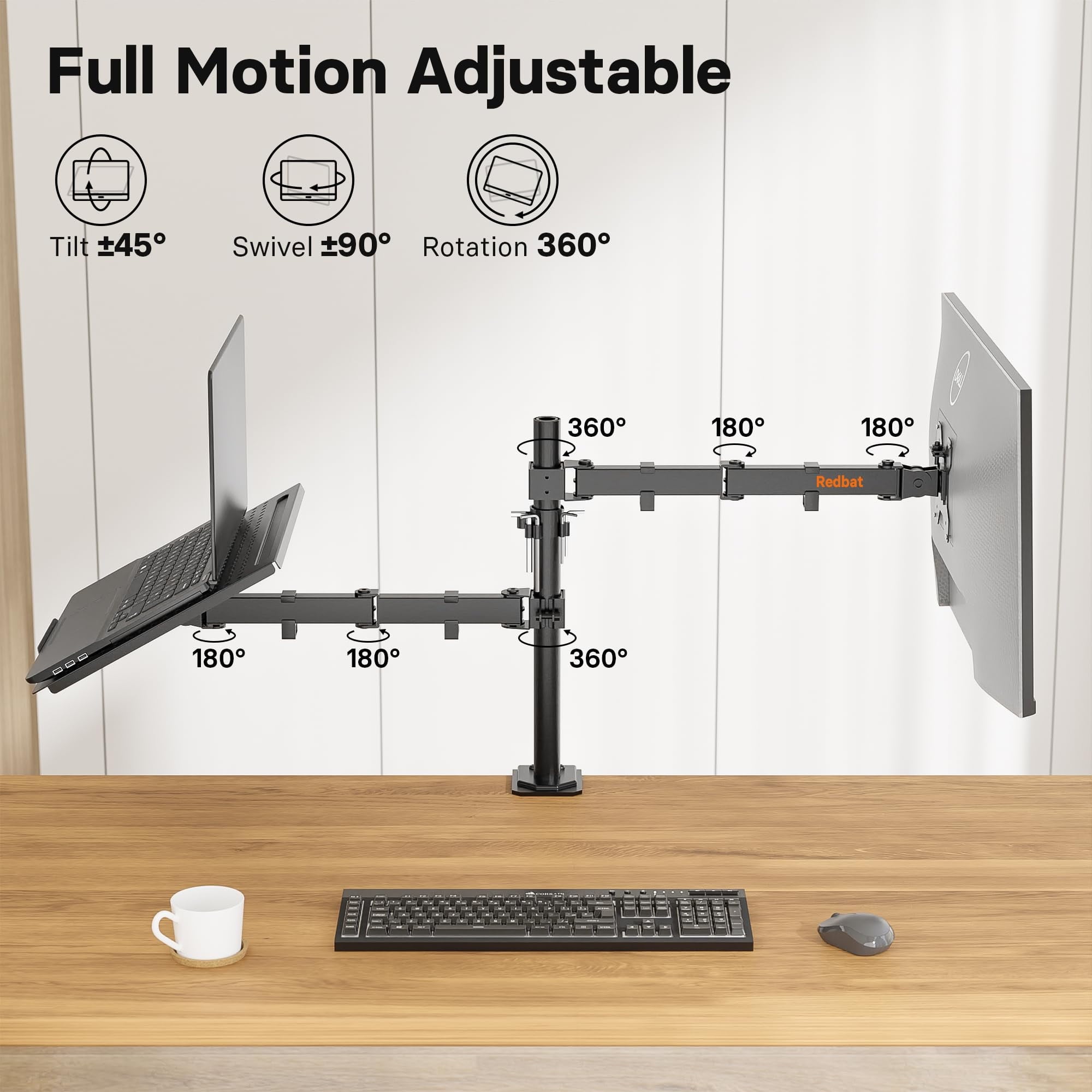 Monitor and Laptop Mount Stand, Fully Adjustable Monitor Arm with Vented Tray for 13" to 32" LCD Screens and Notebook... - Image 4