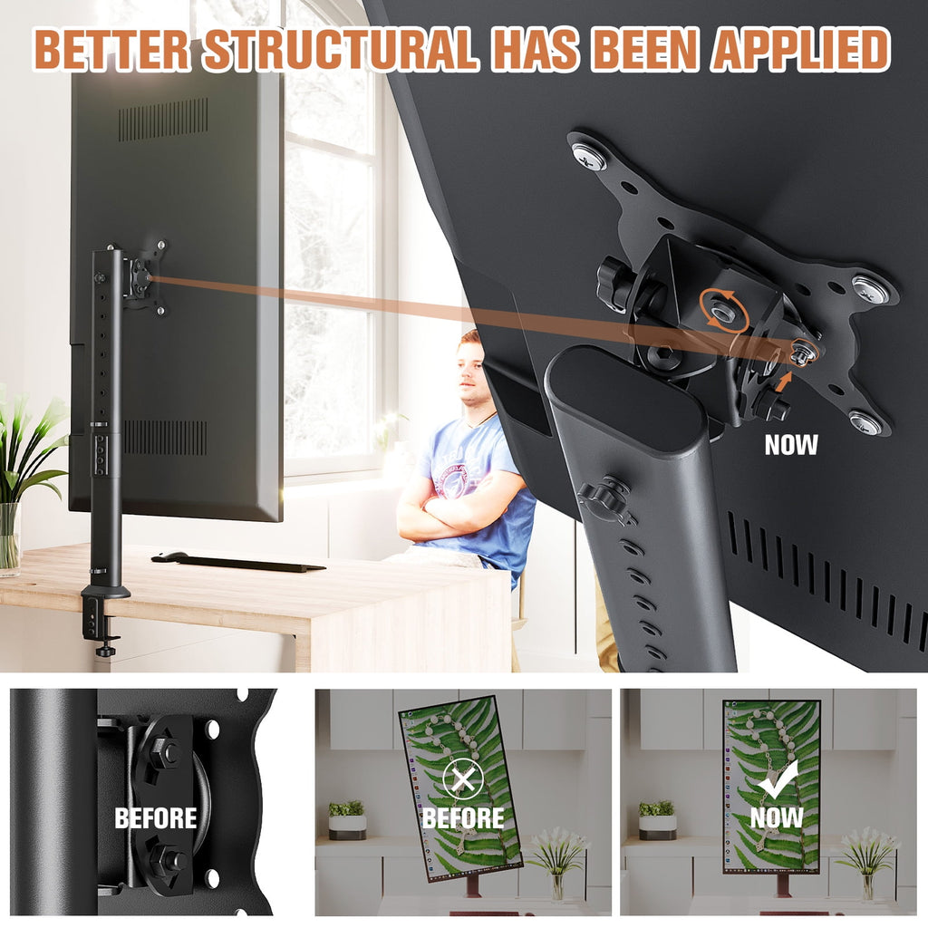 Single Tall Desk Monitor Arm Mount Stand Fit for 27 inch to 43 inch Flat Curved Computer Screen with Swivel, Height A... - Image 2