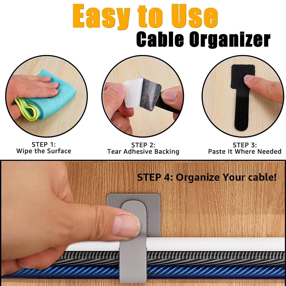 and Loop Cable Straps, Cable Management Under Desk, Self Adhesive Cable Ties, Reusable Wire Organizers for Cords, Adj... - Image 3