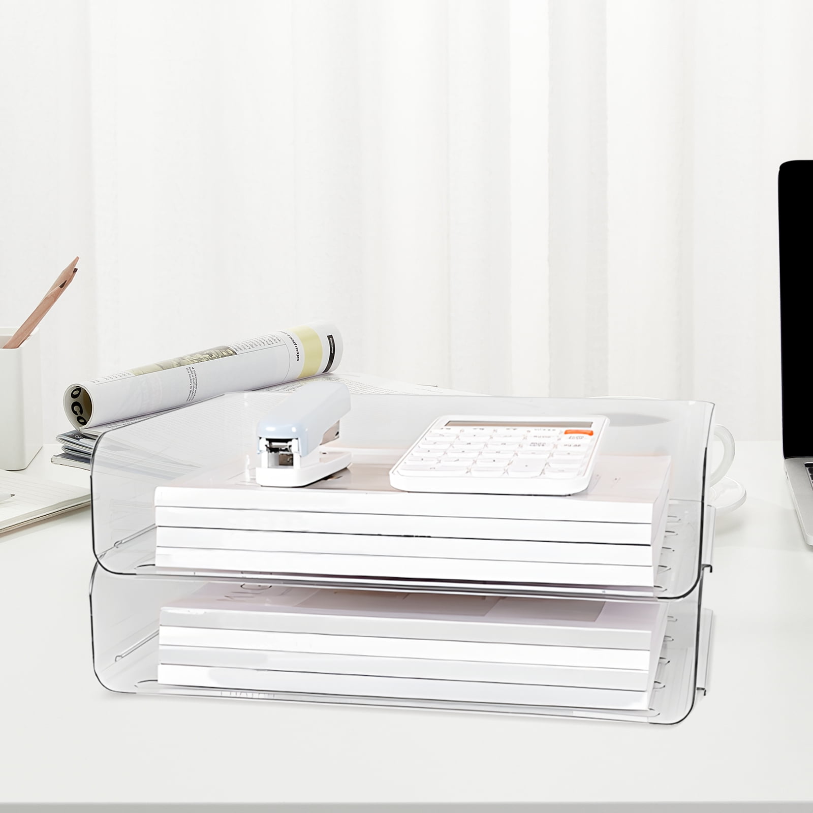 Paper Tray Organizer for Desk, 2-Tier Desktop Organizer, Transparent Acrylic Office Supplies Holder, Ideal for Office... - Image 2