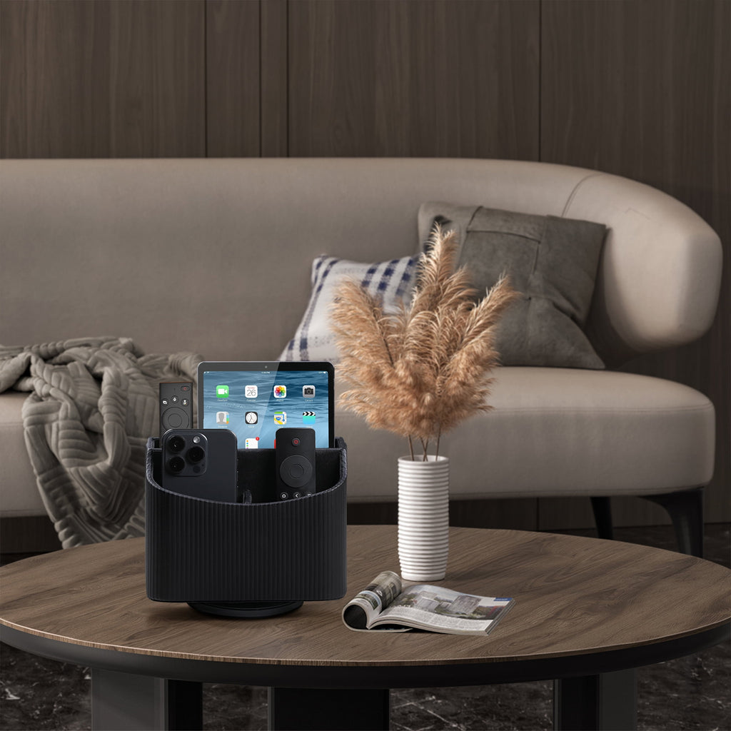 PU Leather Remote Control Holder, 360 Degree Rotating Desk Organizer Storage Table Remote Caddy, Spinning Bedside Org... - Image 4