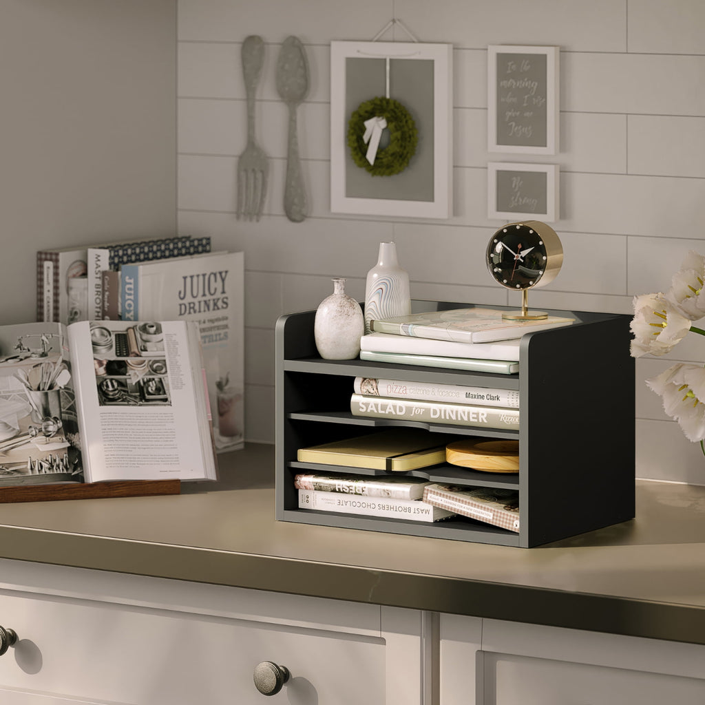 4-Tier Paper Organizer, Office Desk Organizer, Document Mail Sorter, Black - Image 5