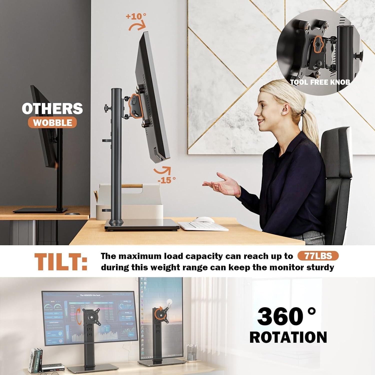 Monitor Free-Standing Desk Stand Mount Riser for 13 inch to 32 screen with Swivel, Height Adjustable, Rotation, Vesa ... - Image 5