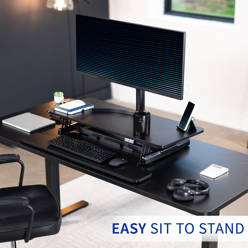Black Electric 36" Standing Desk Monitor Riser, Dual Arm Sit Stand Tabletop - Image 5