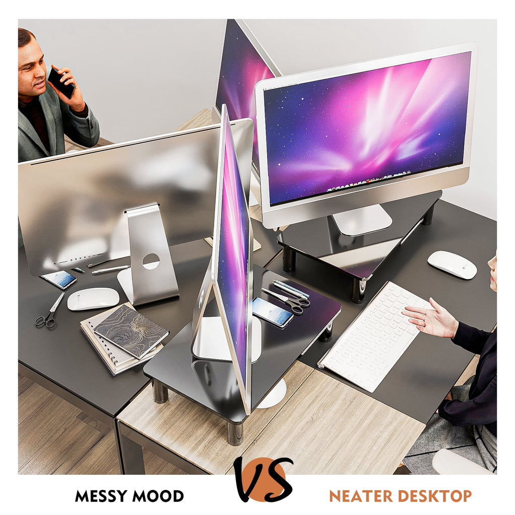 2 Pack Computer Monitor Stand Riser with Height Adjustable Multi Media Desktop Stand for Computers, Laptops & TVs, Black HD01B-202P - Image 3