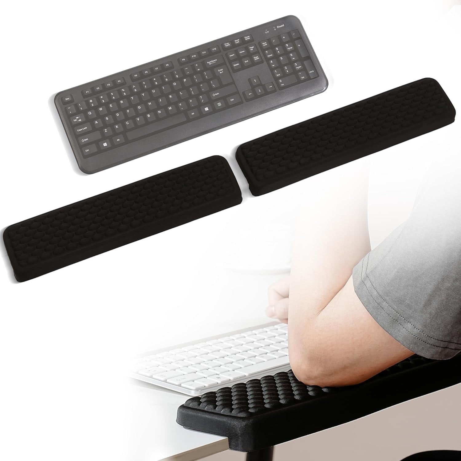 desk mat for desks, elbow support pad, non-slip, 2-piece ergonomic, for offices, black - Image 3