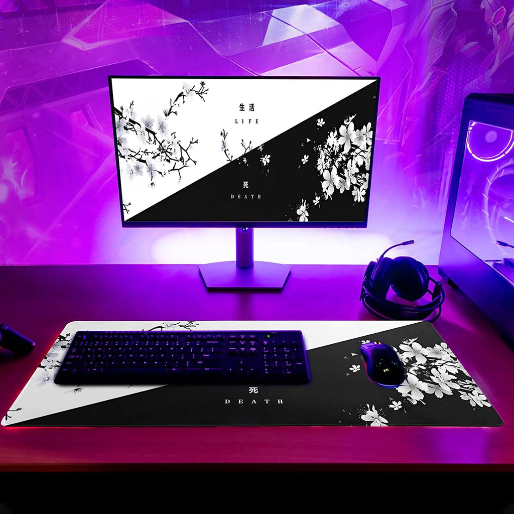 Black and White Japanese Cherry Blossom Gaming Mouse Pad Sakura Death Life Flower Mat 31.5x11.8 Inch Texture Non-Slip... - Image 6