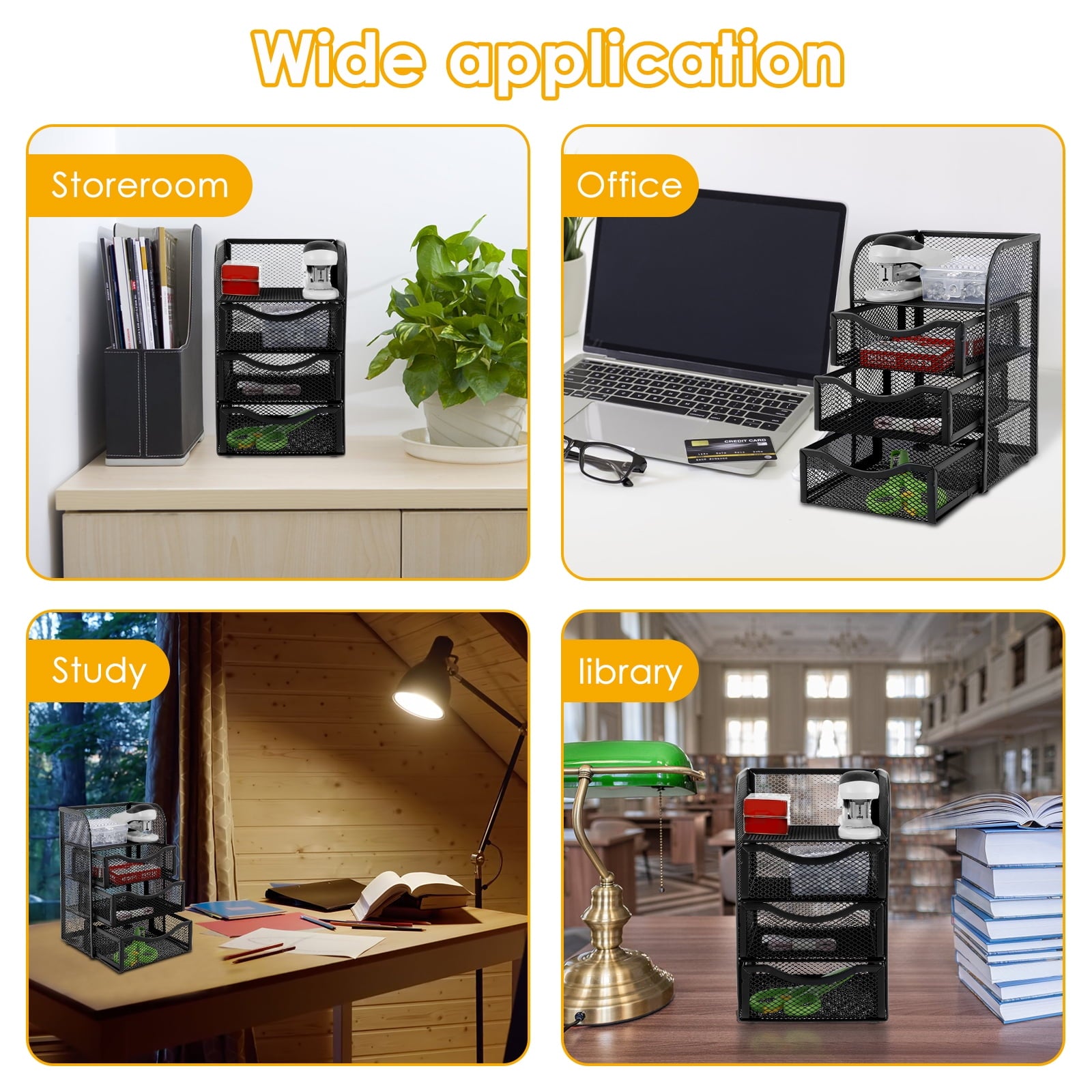  Mesh Desk Organizer with 3 Drawer Mesh Desk Storage Rack Mesh Desk Caddy for Home Office - Image 5
