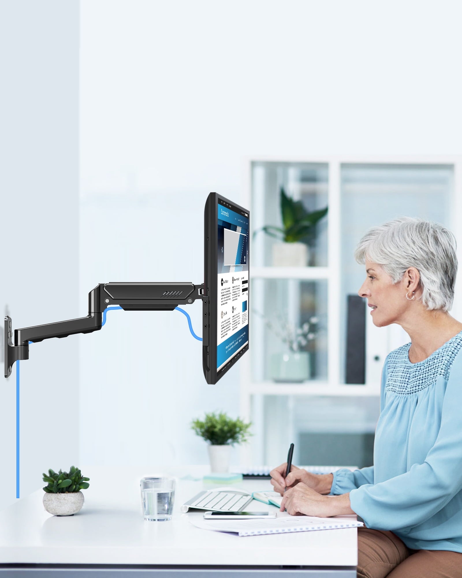 HOMOUNT Single Monitor Wall Mount for Max 32 Inch Computer Screen, Gas Spring Monitor Arm Holder Support 4.4-19.8lbs, Full Motion Adjustable - Image 4