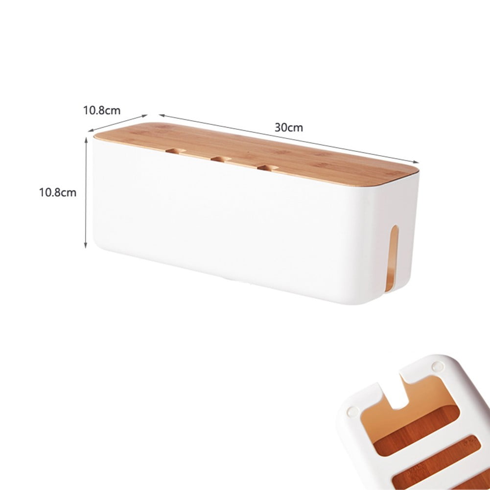 White Cable Management Box, 11.8x4.5 inches, Wood Lid, Cord Organizer for Desk TV Computer USB Hub System to Cover an... - Image 3