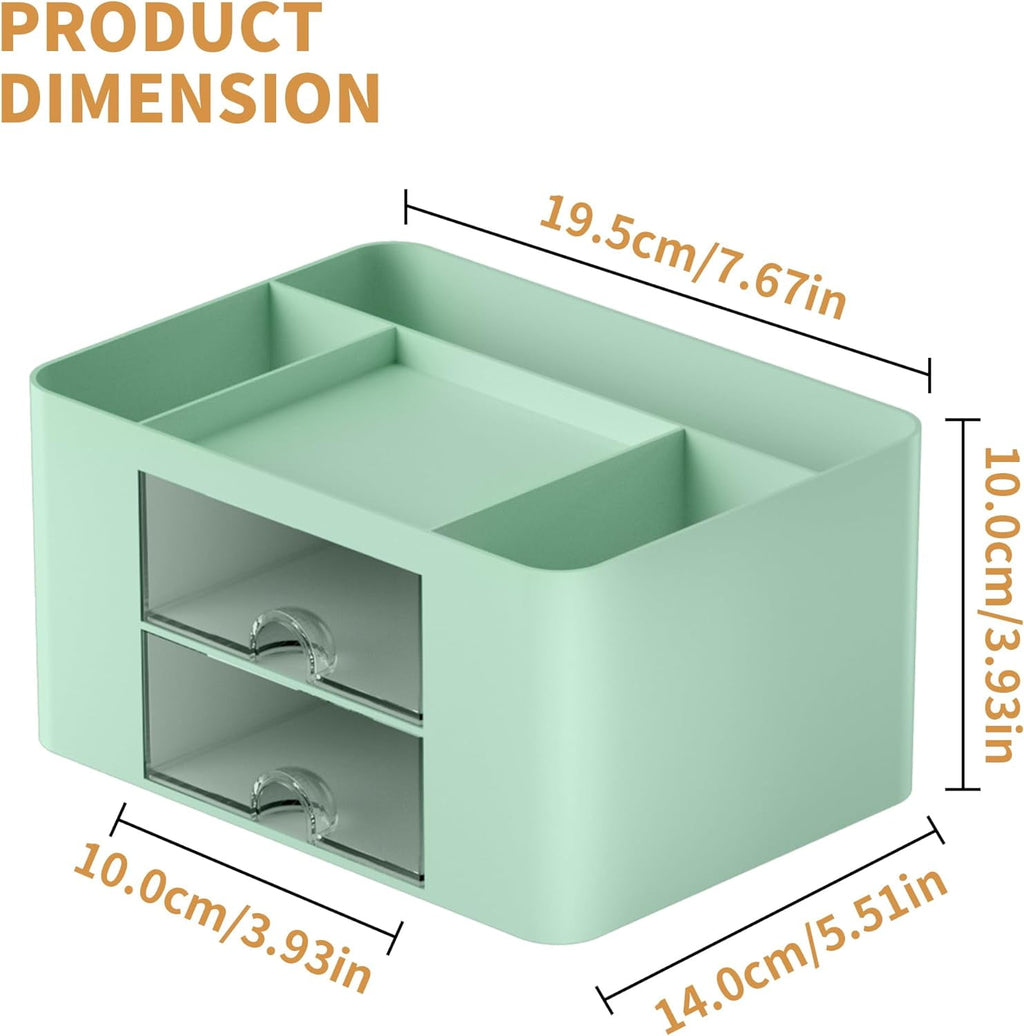 with 2 Drawer, Multi-Functional Plastic cil Holder for Desk, Desk s and Accessories with 5 Compartments (Green) - Image 3