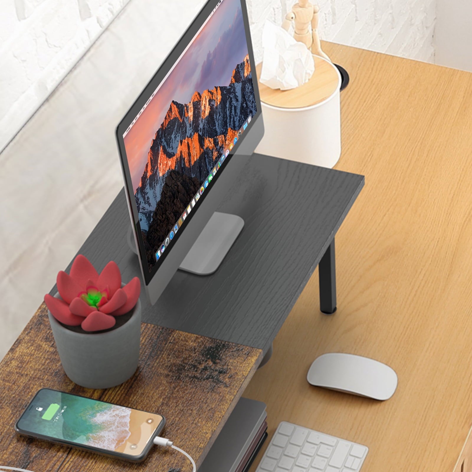 Dual Monitor Stand Riser with Charging Station, 37.55 Inch Wide Monitor Shelf with USB Ports for Computer, TV, Laptop - Image 5