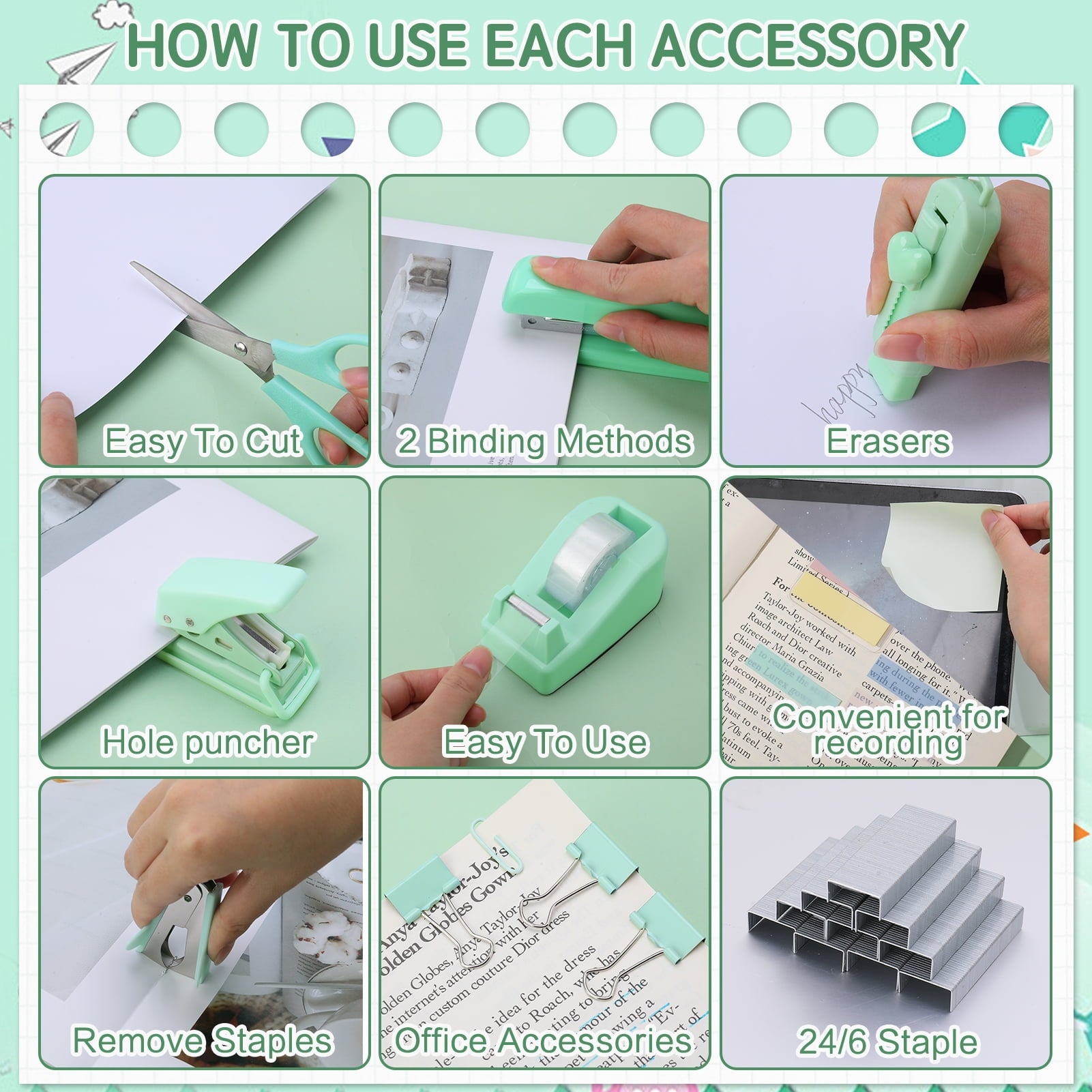 13-in-1 Office Supplies Set & Desk Organizer Kit, Premium Stapler, Tape Dispenser, 1000 Staples, Scissors, Paper/Bind... - Image 5