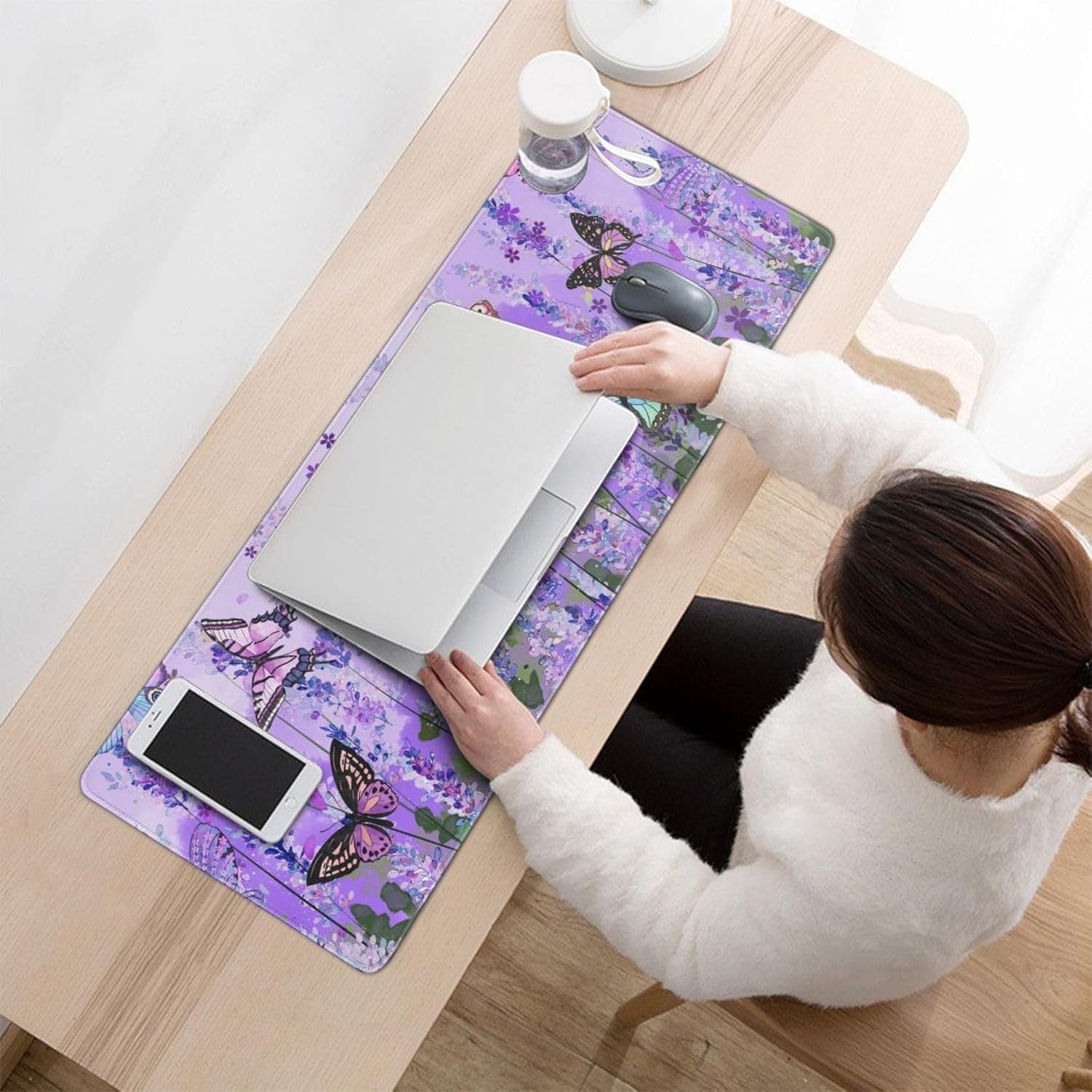 Butterfly Large Purple Desk Mat for Desktop - Office Desk Pad and Computer Desk Mat - Image 3