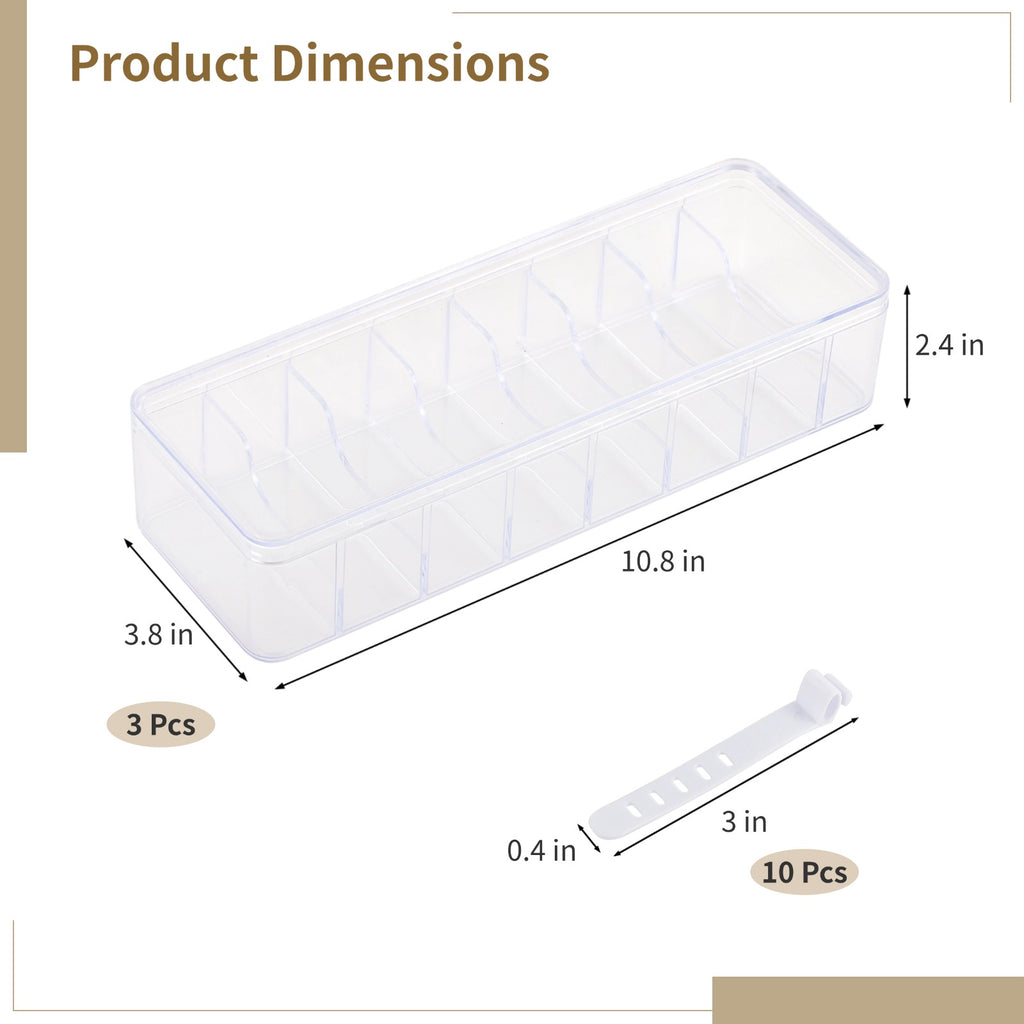 3 Pcs Cable Storage Organizers, Clear Cord Organizer Boxes with Lids & Detachable Dividers, Cable Storage Boxes with 10 Cable Ties, Transpar - Image 4