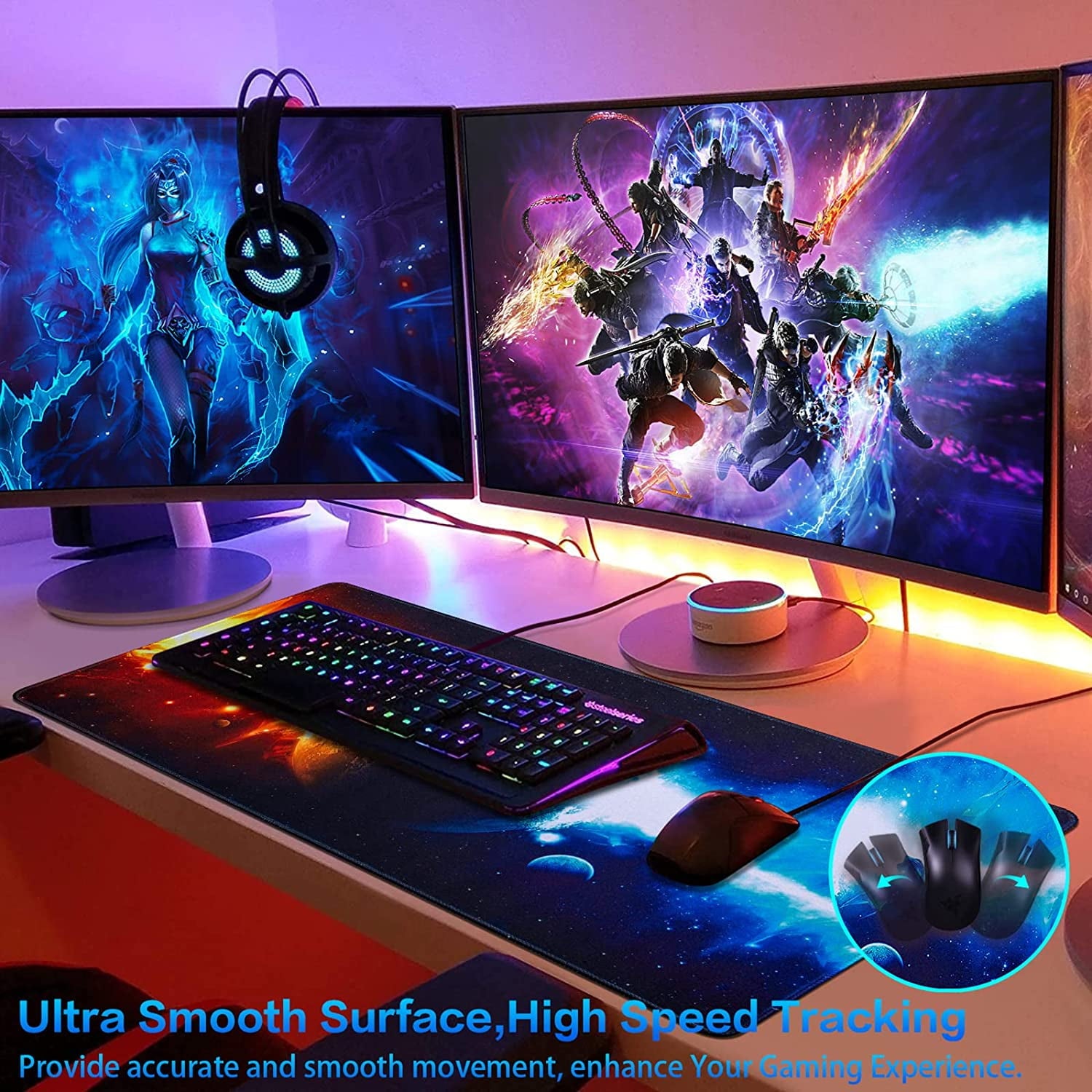 Gaming Mouse Pad, Extended Mouse Pad, XXL Large Big Computer Keyboard Mouse Mat Desk Pad with Non-Slip Base and Stitched Edge for Home Offic - Image 3