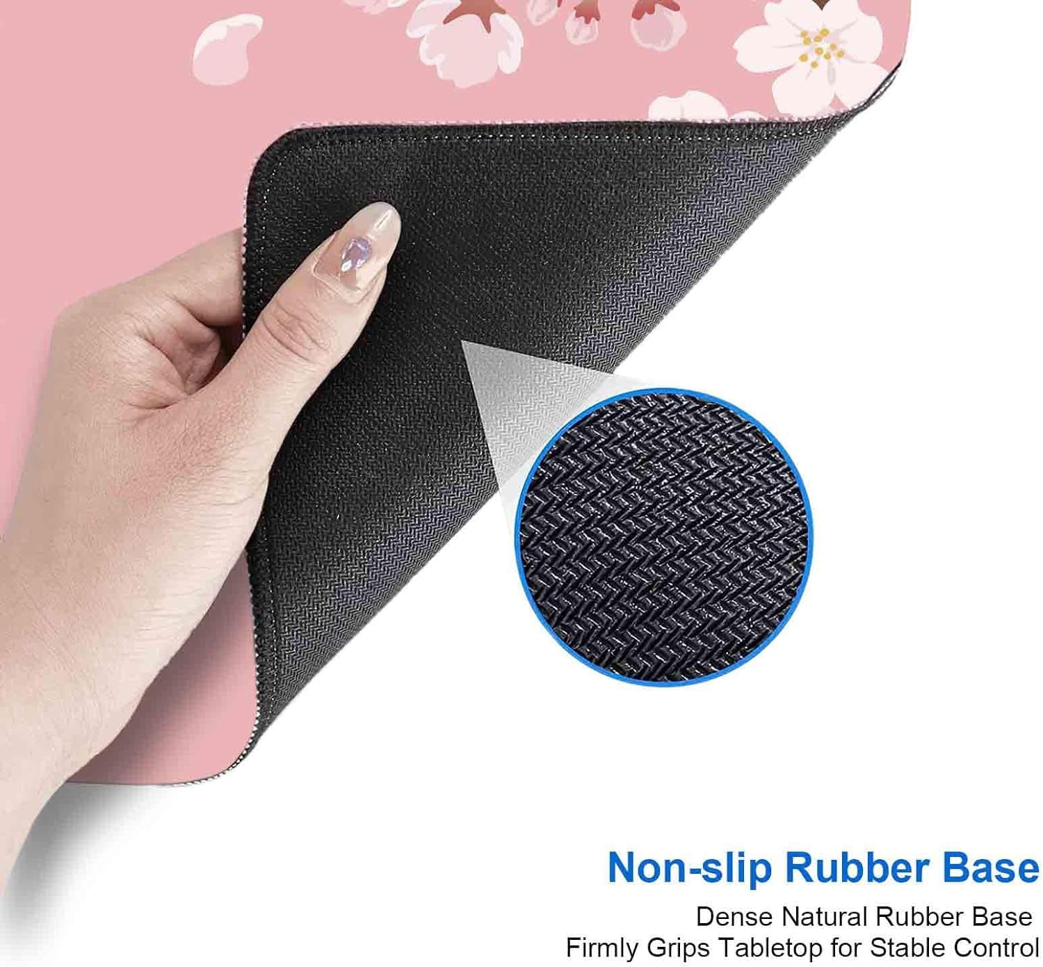 Pink Japanese Desk Mat, Cherry Blossom Large Gaming Mouse Pad, Non-Slip Rubber Base Mousepad Desk Decor for Women, De... - Image 5