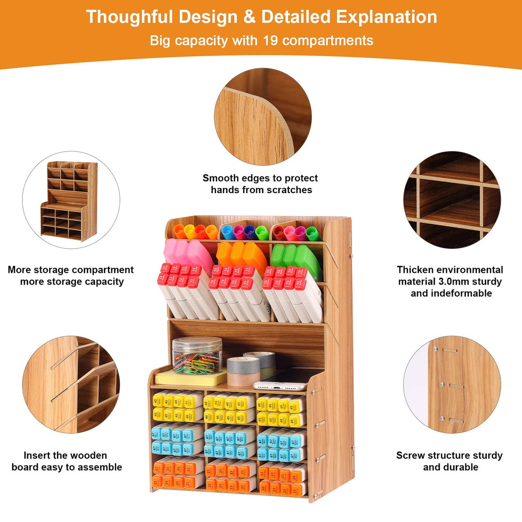 Marbrasse Upgraded Wooden Pencil Holder, Pen Organizer for Desk ,   Desktop Stationary Organizer Caddy - Image 3