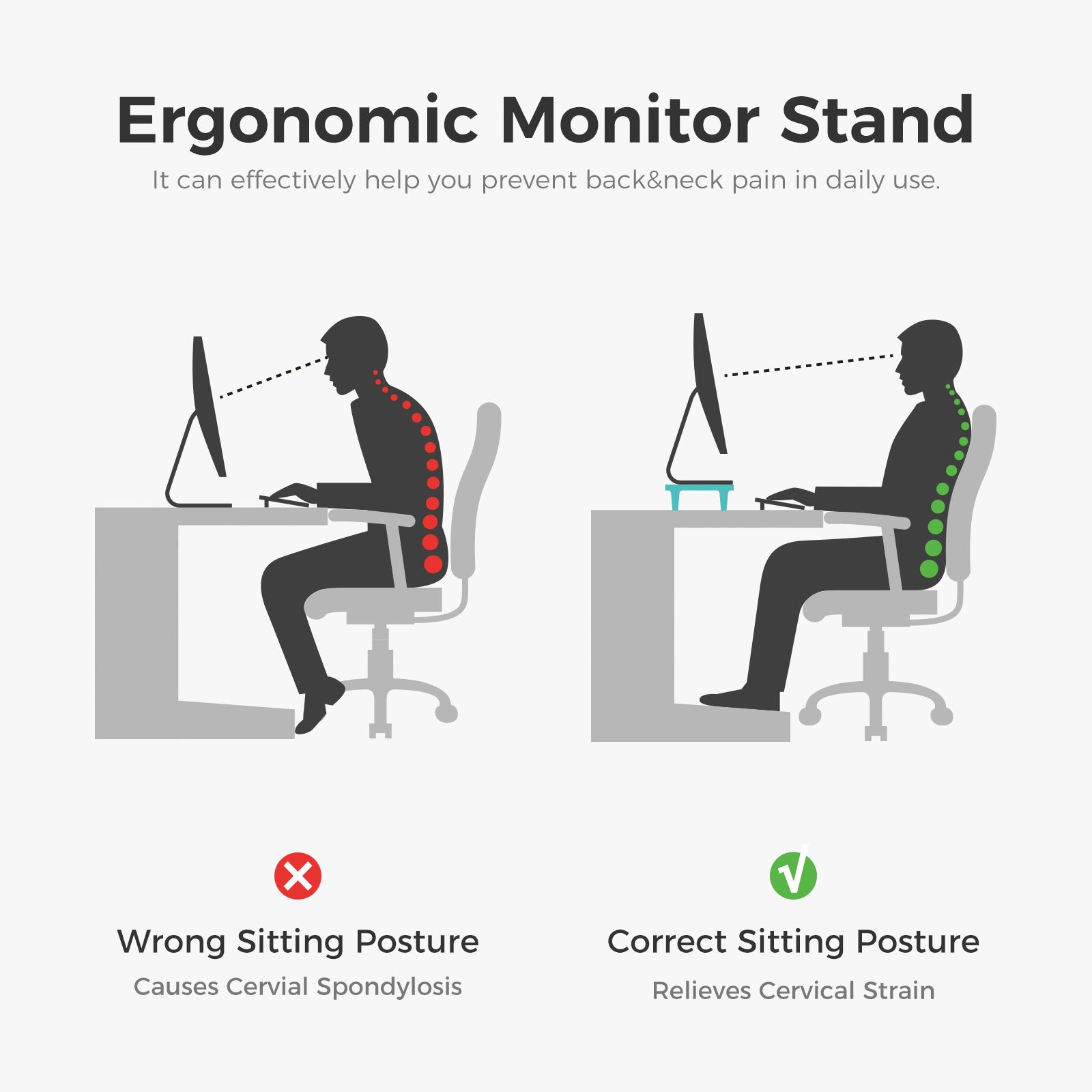 Monitor Stand Riser for Desk, 22.4" x 8.3" Larger Computer Stand for Laptop, PC, Printer - Image 2