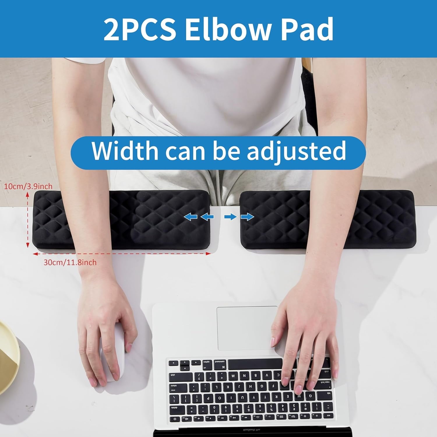 desk mat for desks, elbow support pad, non-slip, 2-piece ergonomic, for offices, black - Image 2
