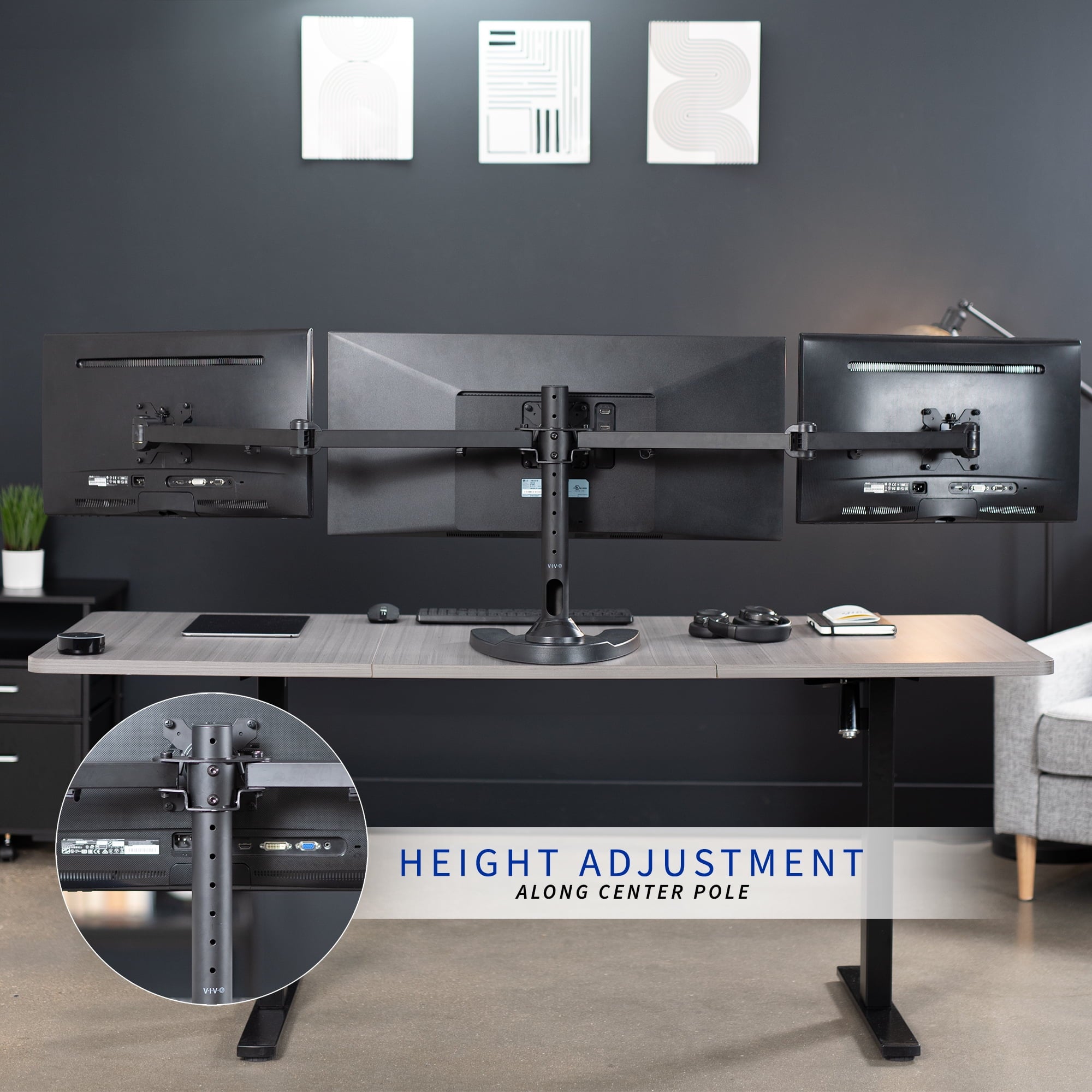 Triple Monitor Desk Stand Mount FreeStanding Adjustable 3 Screens up to 32" - Image 5