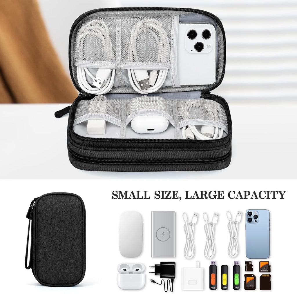 Black Travel Cable Organizer Pouch - Double Layer Electronic Accessories Case - Waterproof Portable Storage Bag for C... - Image 6