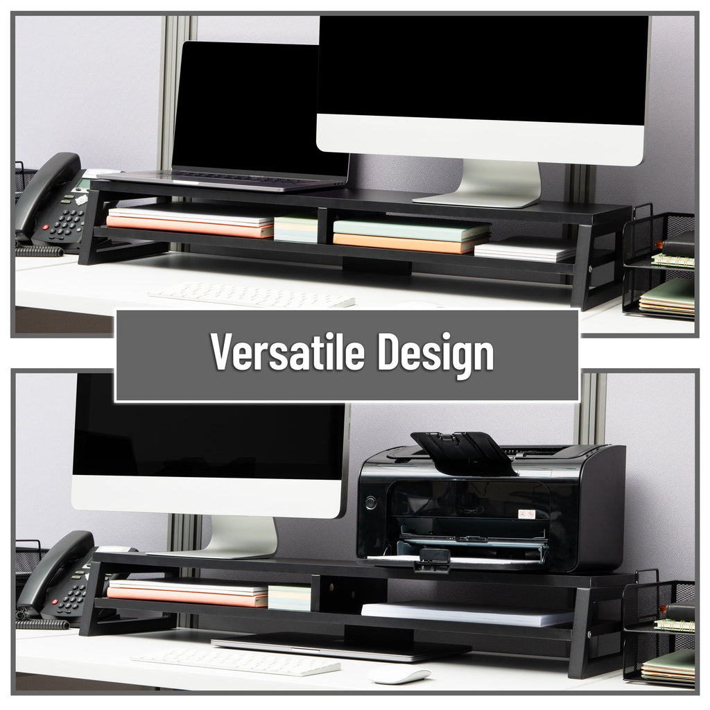 Mind Reader 2-Tier MDF Double Monitor Stand, Dual Screen Riser with Storage Shelf, Black - Image 6