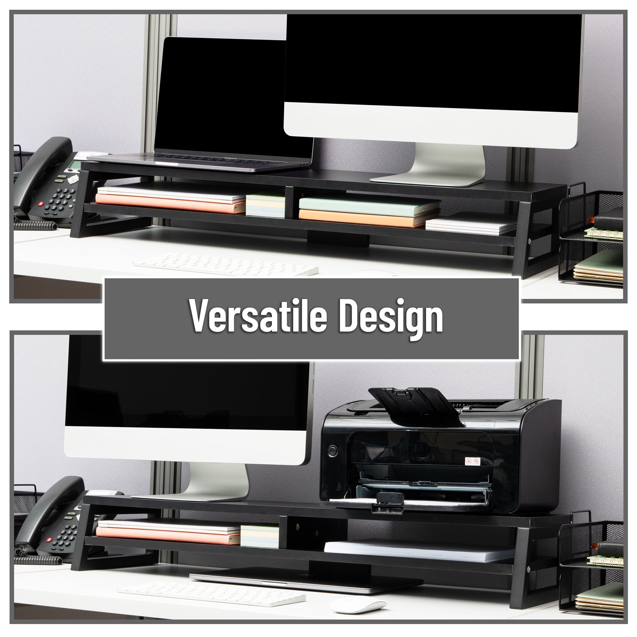 Mind Reader 2-Tier MDF Double Monitor Stand, Dual Screen Riser with Storage Shelf, Black - Image 6
