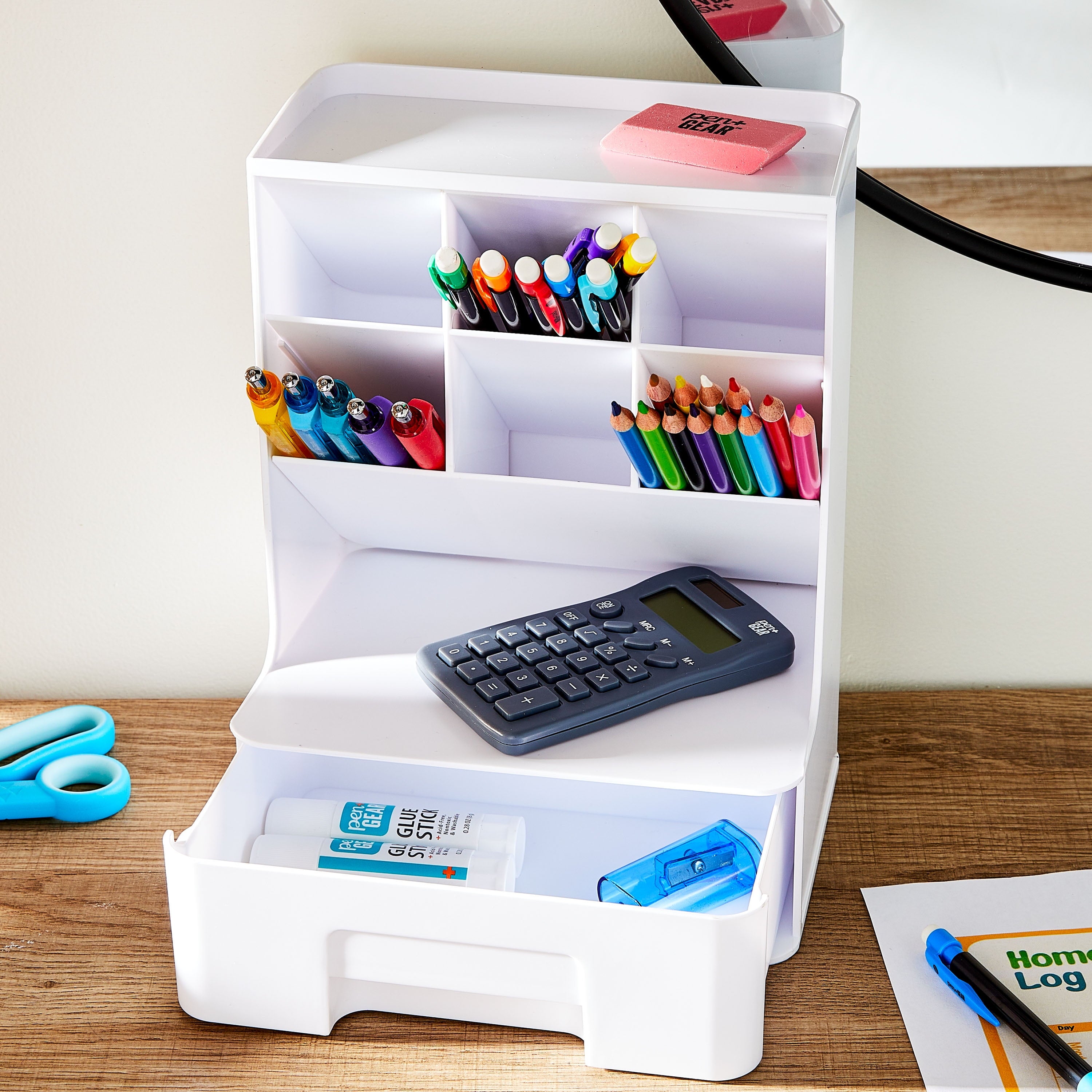 White Tall Organizer Plastic Desktop Organizer - Image 2