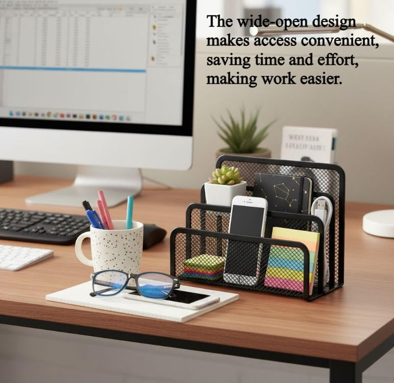 2-Pack Organizer (Black+Silver) - 6.8"x3.5"x5.1" Metal Mesh Letter Holder File Sorter for Home Office, top Document O... - Image 4