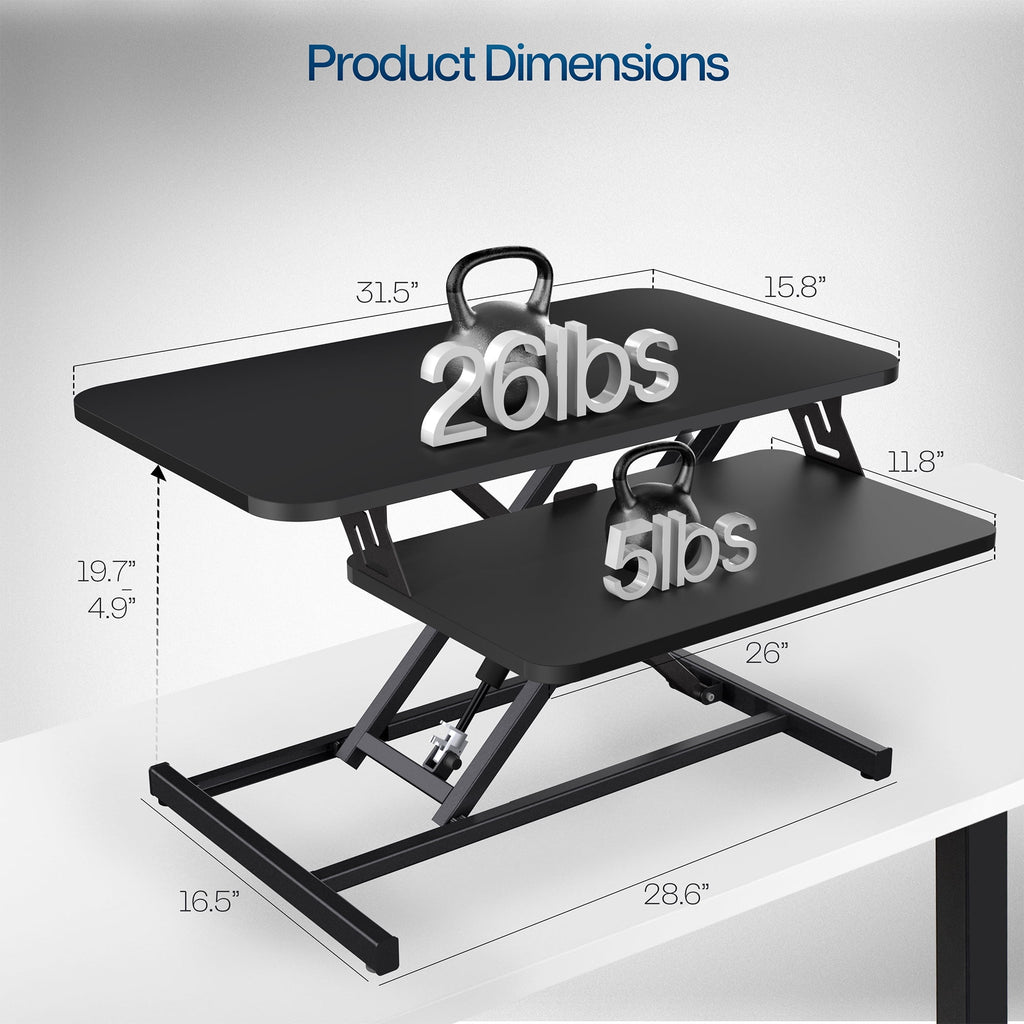 Black Height Adjustable 32" Standing Desk Monitor Riser, Sit Stand Tabletop - Image 3