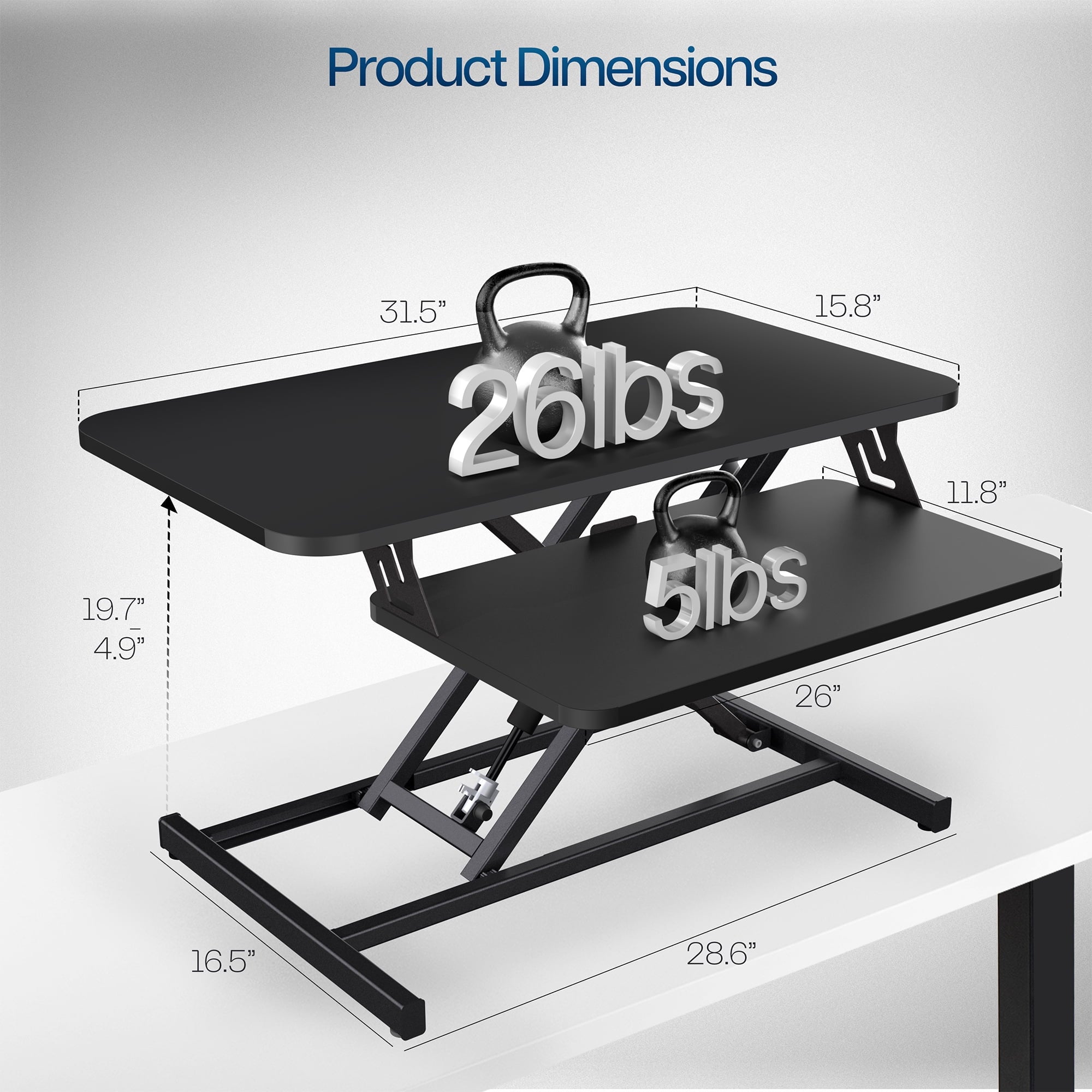 Black Height Adjustable 32" Standing Desk Monitor Riser, Sit Stand Tabletop - Image 3
